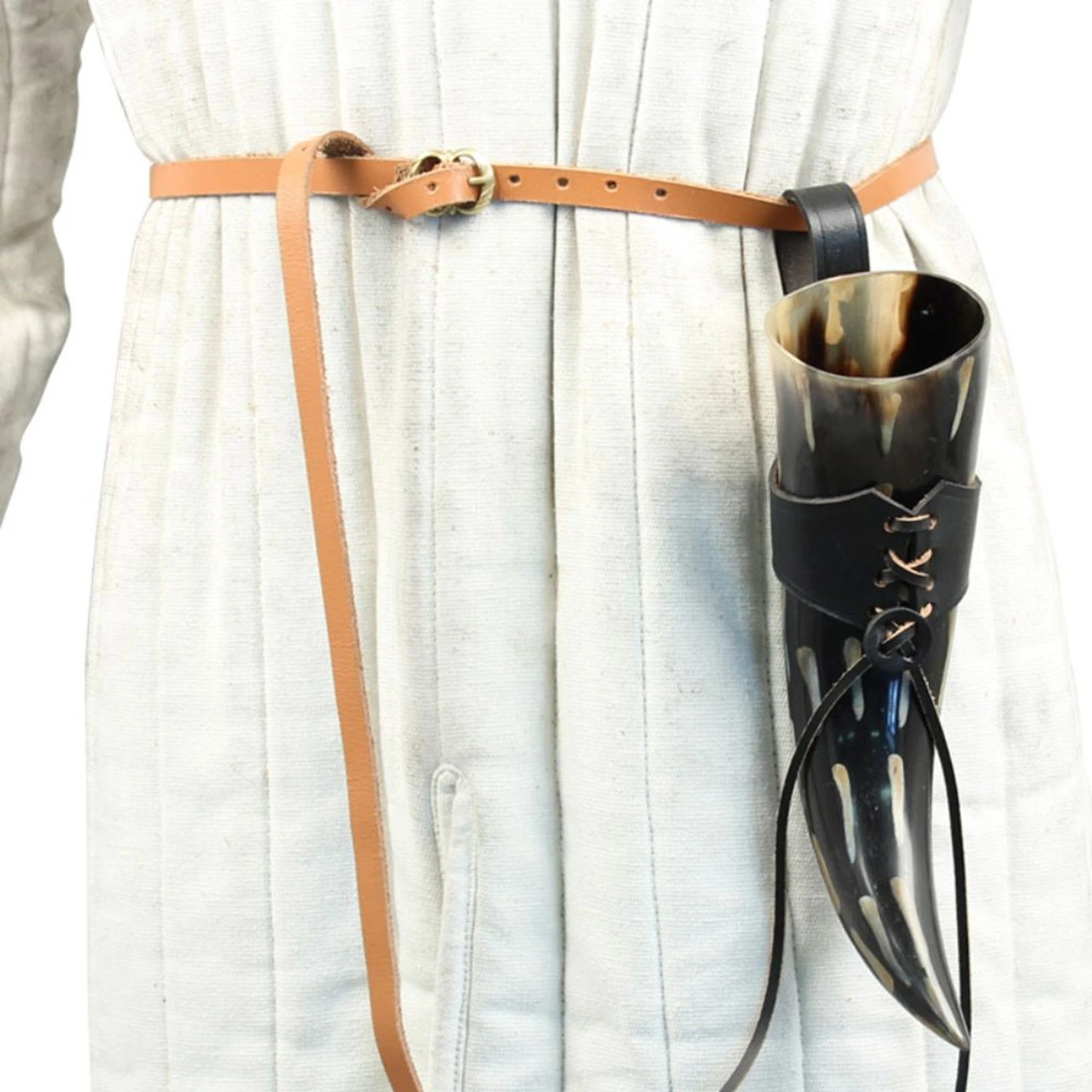 Fire Burned Medieval Drinking Horn With Black Leather Holder 2 Fire Burned Medieval Drinking Horn With Black Leather Holder - Image 2