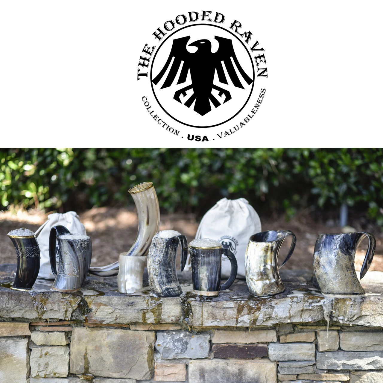 The Hooded Raven ™ 3-Piece Drinking Horn Shot Set Canvas Bag Carrier Included 5 The Hooded Raven ™ 3-Piece Drinking Horn Shot Set Canvas Bag Carrier Included - Image 5