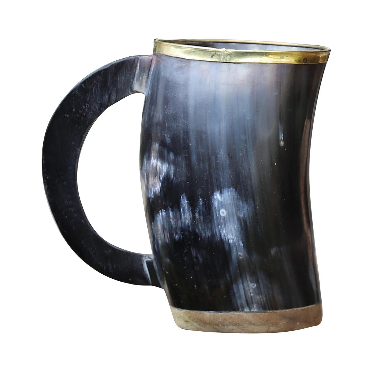 The Hooded Raven ™ Functional Pure Brass Rimmed Drinking Horn Mug Tankard Pouch Included 1 The Hooded Raven ™ Functional Pure Brass Rimmed Drinking Horn Mug Tankard Pouch Included