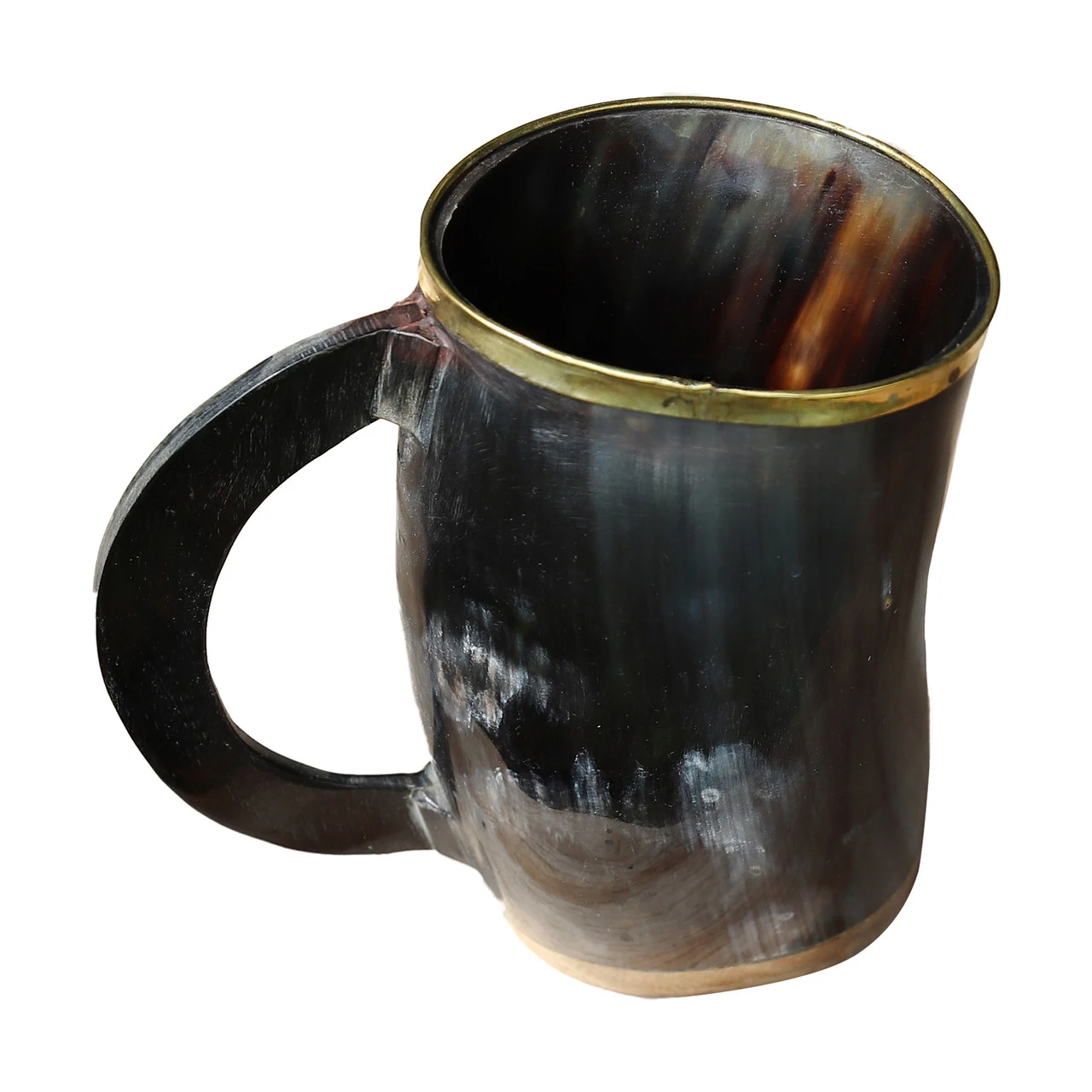 The Hooded Raven ™ Functional Pure Brass Rimmed Drinking Horn Mug Tankard Pouch Included 2 The Hooded Raven ™ Functional Pure Brass Rimmed Drinking Horn Mug Tankard Pouch Included - Image 2