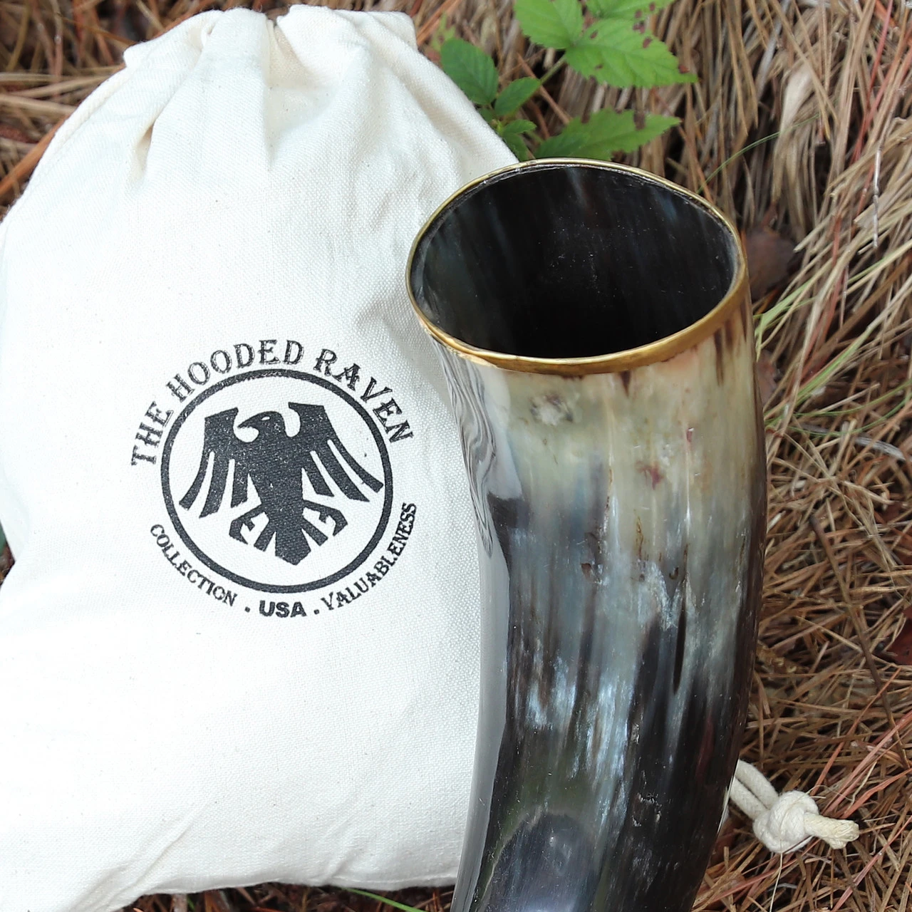 The Hooded Raven ™ Large Pure Brass Rim Drinking Horn Canvas Pouch Included 2 The Hooded Raven ™ Large Pure Brass Rim Drinking Horn Canvas Pouch Included - Image 2