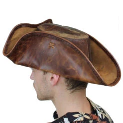 Brown Leather Pirate Tricorn Hat -Daggers Store IN6363BRL 78121.1672420980