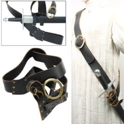 Leather Right Handed European Baldric Black Belt -Daggers Store IN6414BK 46600.1564502733