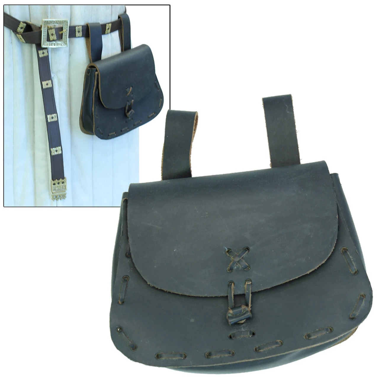 Medieval Black Leather Festival Pouch 3 Medieval Black Leather Festival Pouch - Image 3