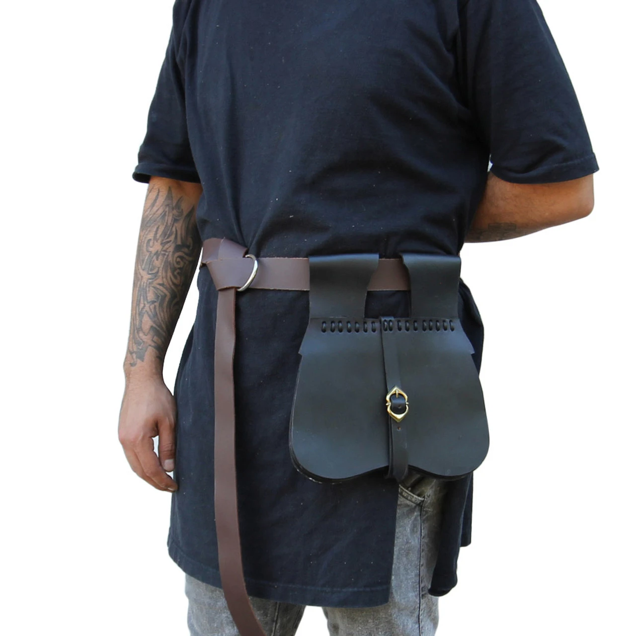 Medieval Renaissance Simple Black Leather Soldier Pouch 2 Medieval Renaissance Simple Black Leather Soldier Pouch - Image 2