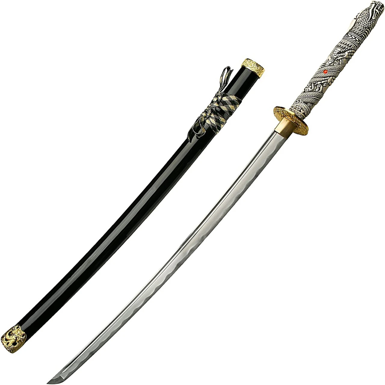 Hand-Forged Carbon Steel Samurai Sword Ornate Dragon Handle 1 Hand-Forged Carbon Steel Samurai Sword Ornate Dragon Handle