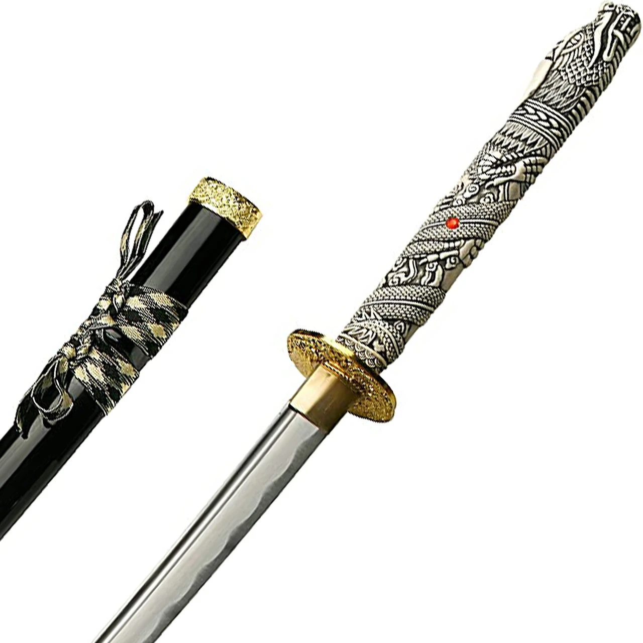 Hand-Forged Carbon Steel Samurai Sword Ornate Dragon Handle 2 Hand-Forged Carbon Steel Samurai Sword Ornate Dragon Handle - Image 2