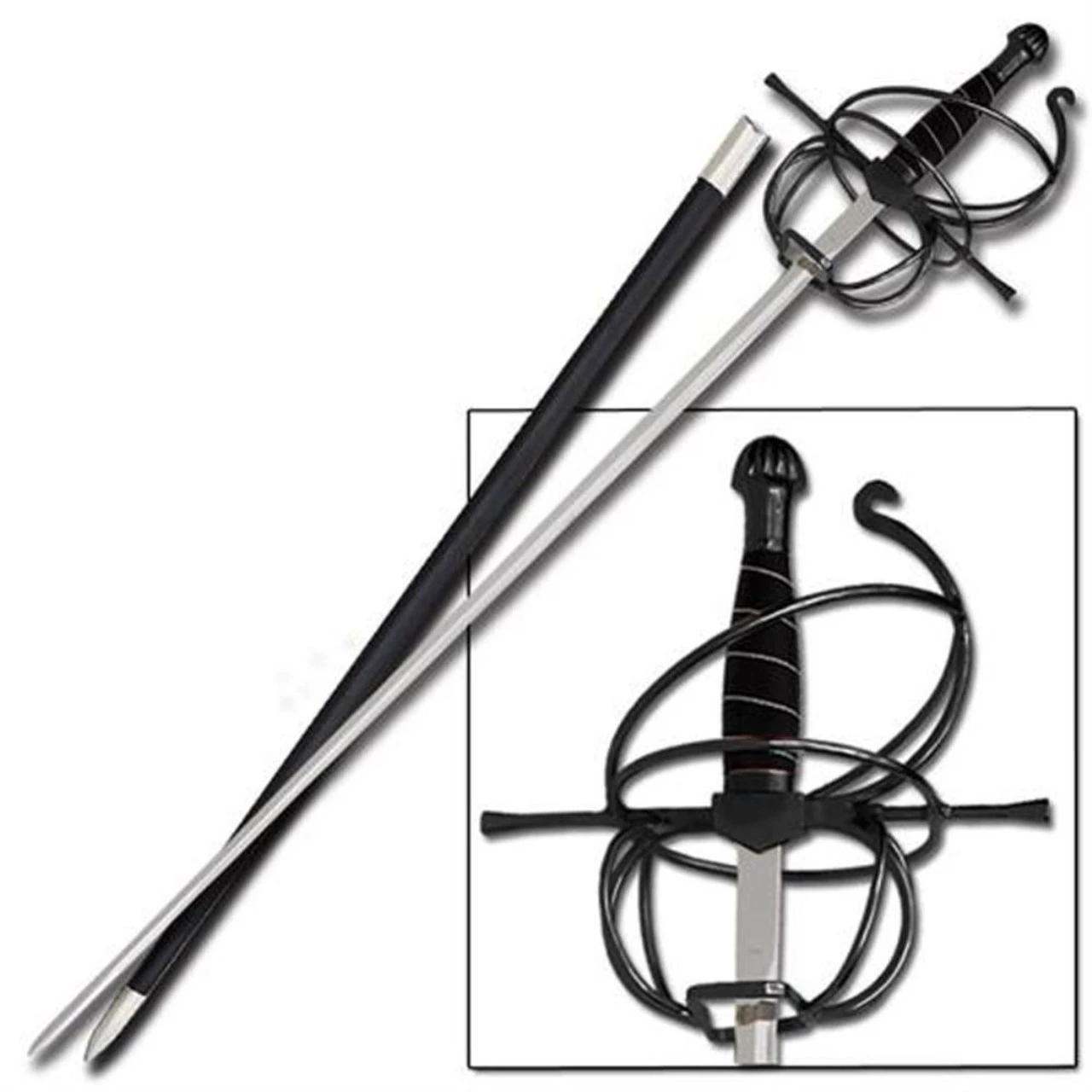 Rapier Spiral Swept Hilt Renaissance Sword Black 4 Rapier Spiral Swept Hilt Renaissance Sword Black - Image 4