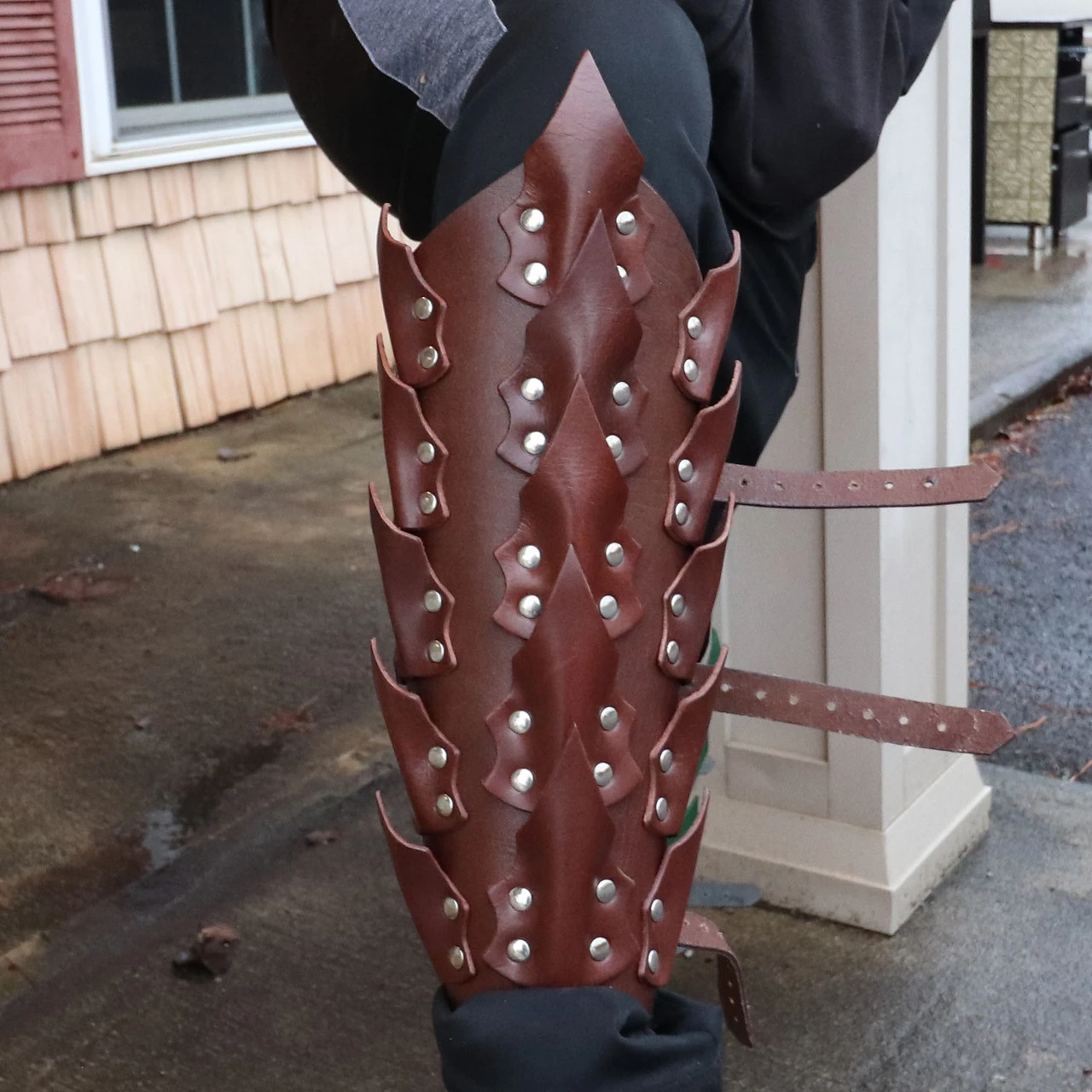 Drogo's Fury Dragon Scale Adjustable Leather Leg Greaves | Brown | 2 Drogo's Fury Dragon Scale Adjustable Leather Leg Greaves | Brown | - Image 2