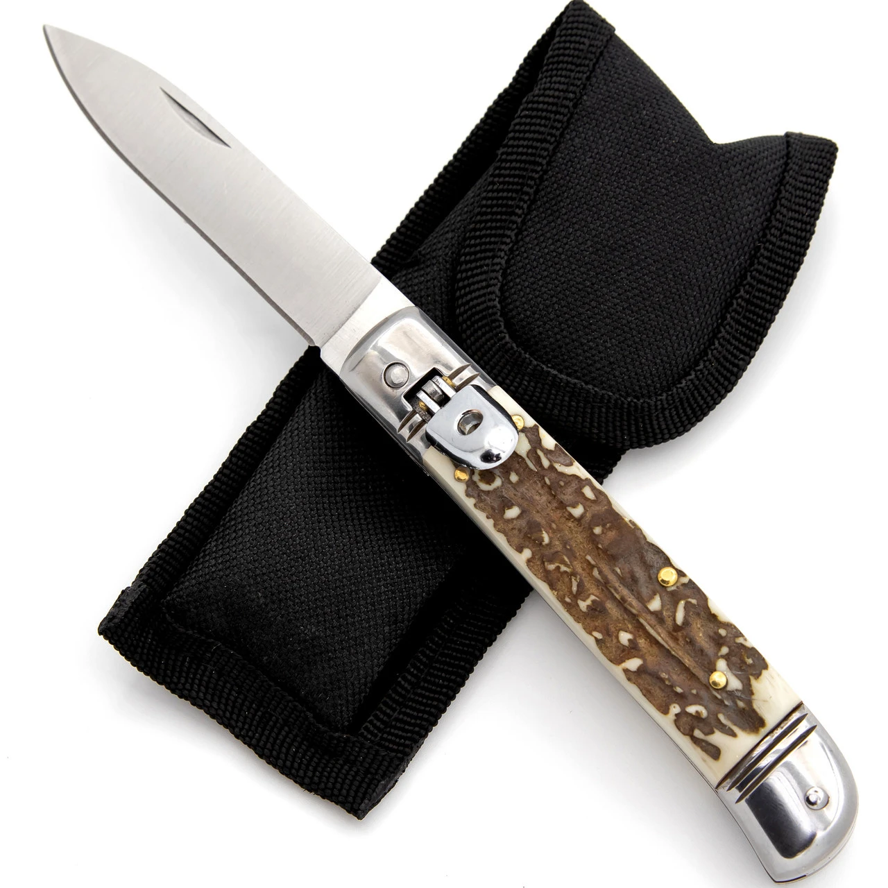 Automatic Focus On Realism Lever Lock Faux Staghorn Handle Knife 2 Automatic Focus On Realism Lever Lock Faux Staghorn Handle Knife - Image 2