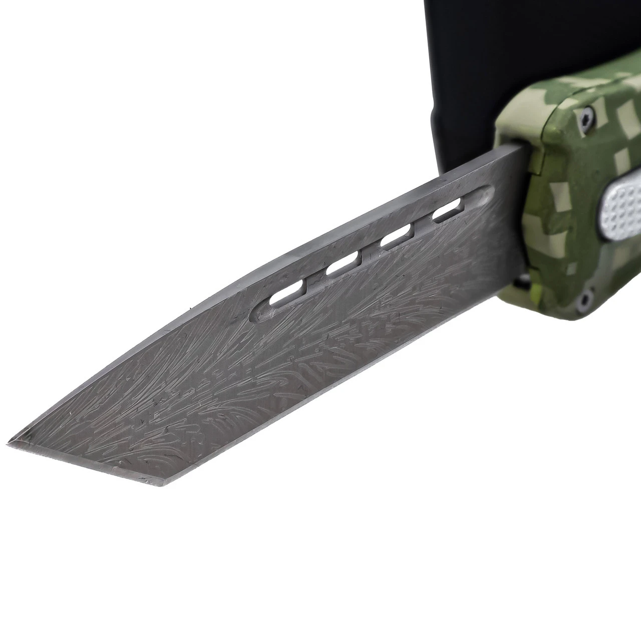 Tactical Silhouette Automatic Damascus Tanto OTF Block Camo Handle Knife W/ Textured Center Switch 2 Tactical Silhouette Automatic Damascus Tanto OTF Block Camo Handle Knife W/ Textured Center Switch - Image 2