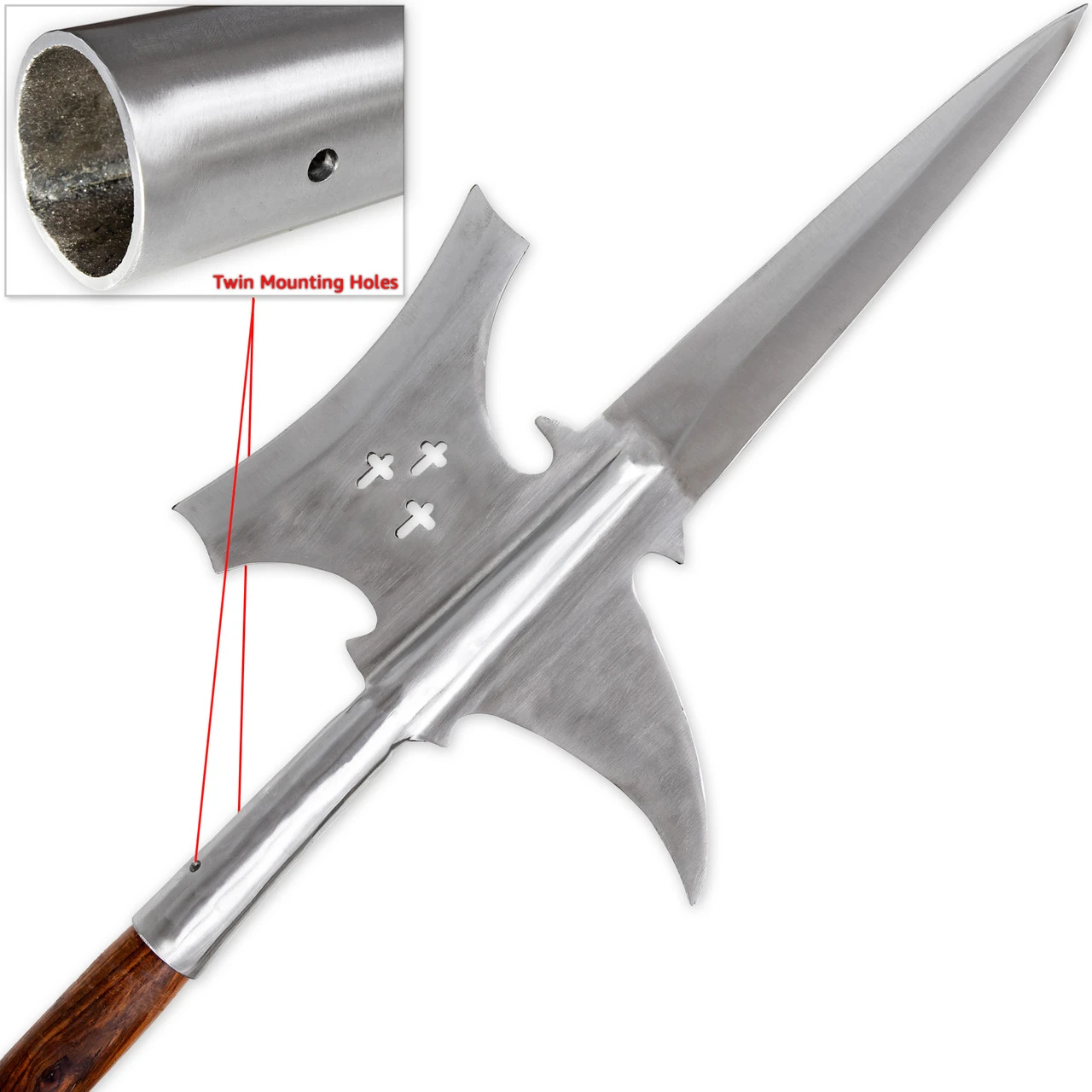 Coup De Grâce Medieval Functional Triple Edge Templar Knight Predrilled Historical Replica Halberd Spearhead 2 Coup De Grâce Medieval Functional Triple Edge Templar Knight Predrilled Historical Replica Halberd Spearhead - Image 2