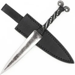 Toppling Stream Functional Hand Forged Double Edged Medieval Inspired Antique Finish Dagger W/ Leather Wrapped Handle