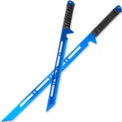 Blue Moon Full Tang Ninja Dual Wield Swords | Neon Blue Cyberpunk Sharpened Tanto Straitblade Shinobi Lighteningcut Ninjato Set -Daggers Store SS2727BL 50399.1674149097