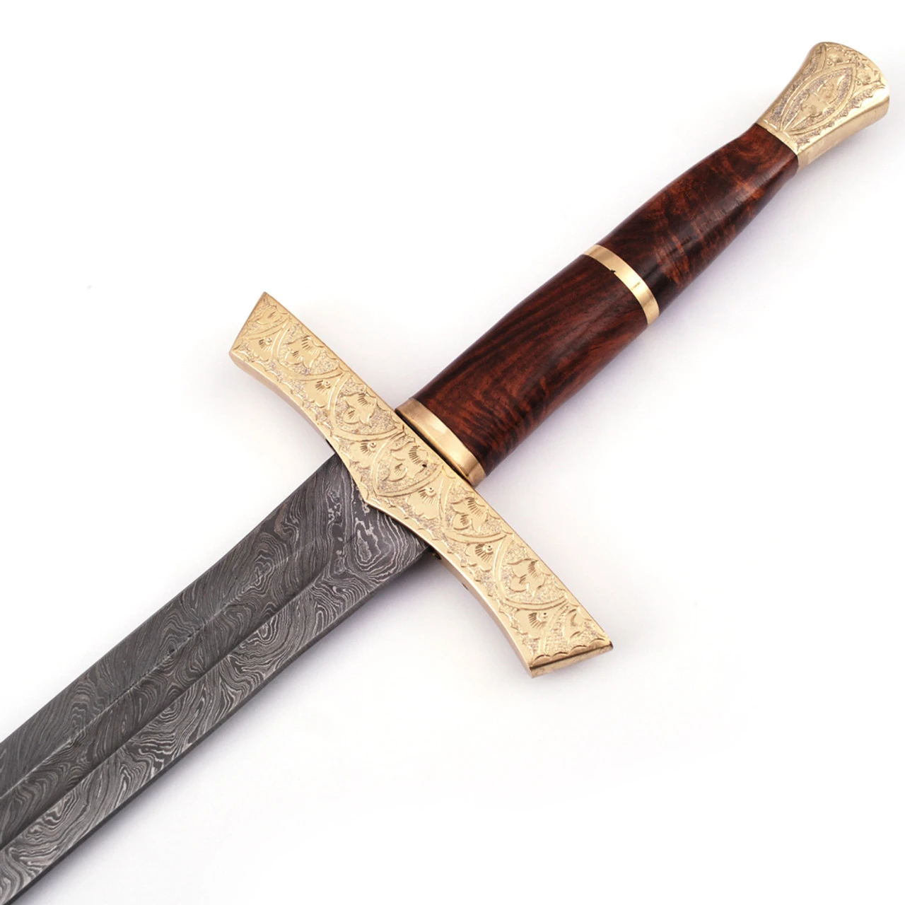 Elite Duelist Damascus Sword Floral Engraved Brass Guard And Pommel Leather Sheath Included 8 Elite Duelist Damascus Sword Floral Engraved Brass Guard And Pommel Leather Sheath Included - Image 8