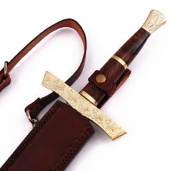 Elite Duelist Damascus Sword Floral Engraved Brass Guard And Pommel Leather Sheath Included 12 Elite Duelist Damascus Sword Floral Engraved Brass Guard And Pommel Leather Sheath Included -Daggers Store SSD2262 30242.1595341286