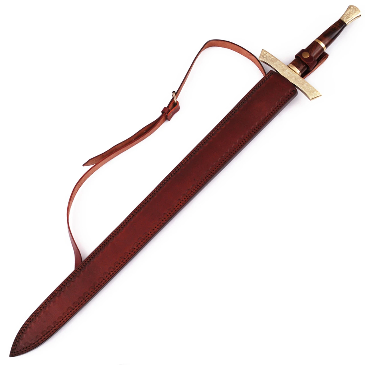 Elite Duelist Damascus Sword Floral Engraved Brass Guard And Pommel Leather Sheath Included 4 Elite Duelist Damascus Sword Floral Engraved Brass Guard And Pommel Leather Sheath Included - Image 4