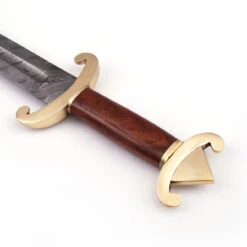 Carolingian Revival Forged Damascus Sword Triangle Brass Pommel Leather Sheath Included -Daggers Store SSD2274 55212.1595342770