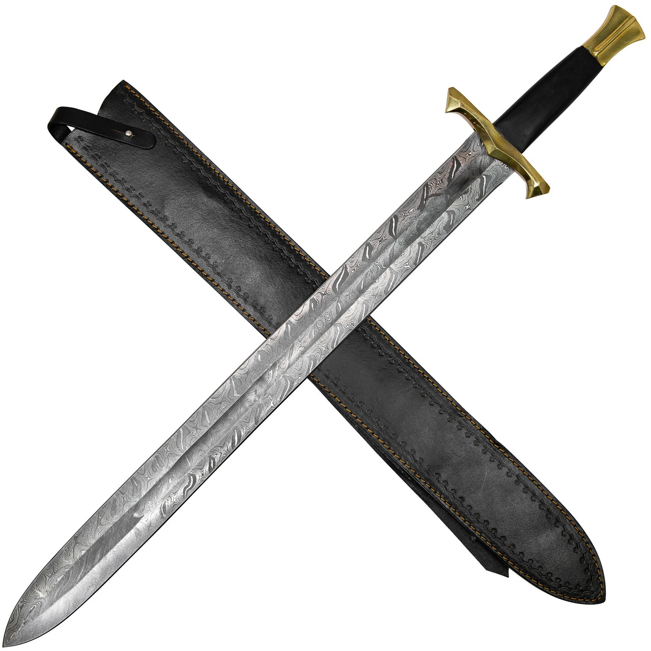 Pursuit Of Honor Medieval Damascus Steel Sword W/ Brass Hilt & Leather Wrapped Handle 1 Pursuit Of Honor Medieval Damascus Steel Sword W/ Brass Hilt & Leather Wrapped Handle