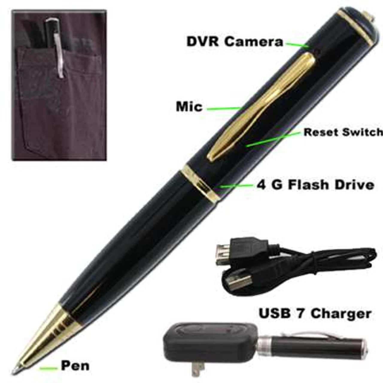 Spy Pen Video Recorder 4Gb USB Drive Gold 1 Spy Pen Video Recorder 4Gb USB Drive Gold