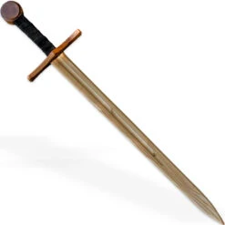 Empathetic Blade Templar Viking Beech Wood Pretend Play Practice Theater Wooden Sword W/ Black Leather Wrapped Handle