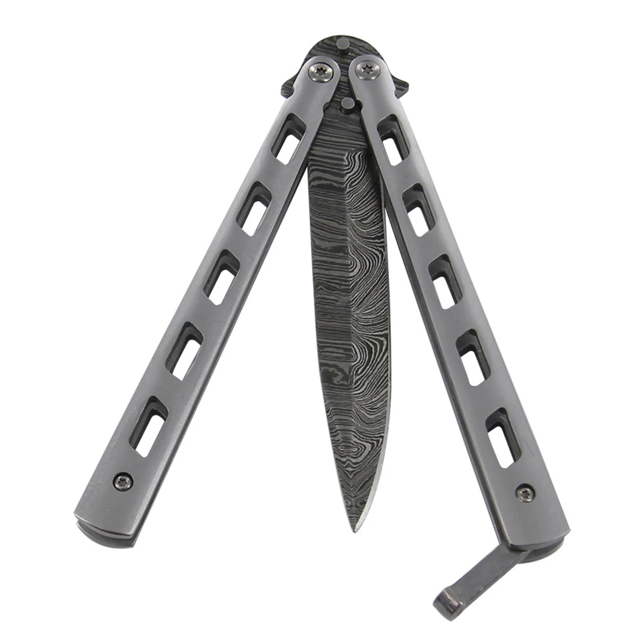 Damascus Steel Helter Skelter Butterfly Knife 1 Damascus Steel Helter Skelter Butterfly Knife