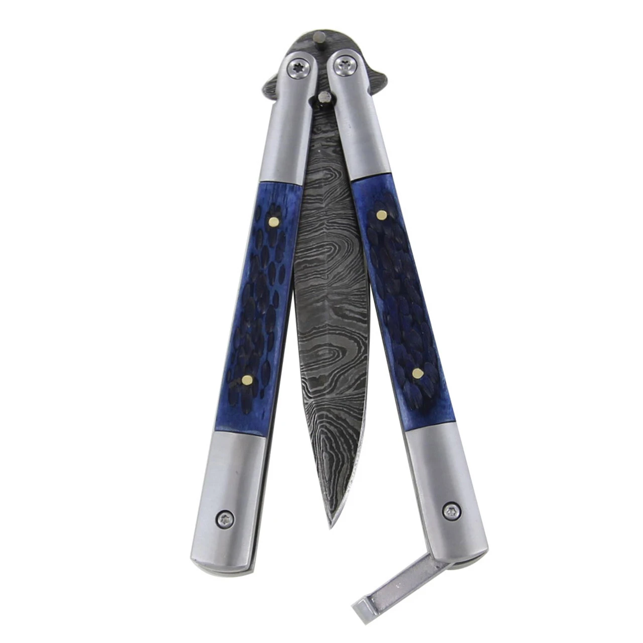 Butterfly Commodore Damascus Steel Pocket Knife 2 Butterfly Commodore Damascus Steel Pocket Knife - Image 2