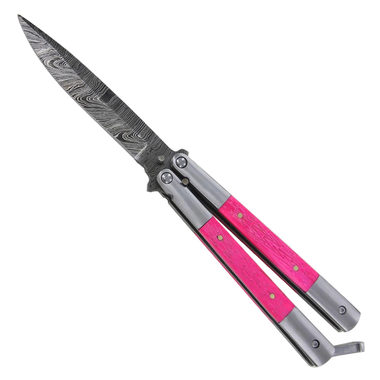 Balisong Pocket Damascus Cherry Blossom Butterfly Knife 1 Balisong Pocket Damascus Cherry Blossom Butterfly Knife