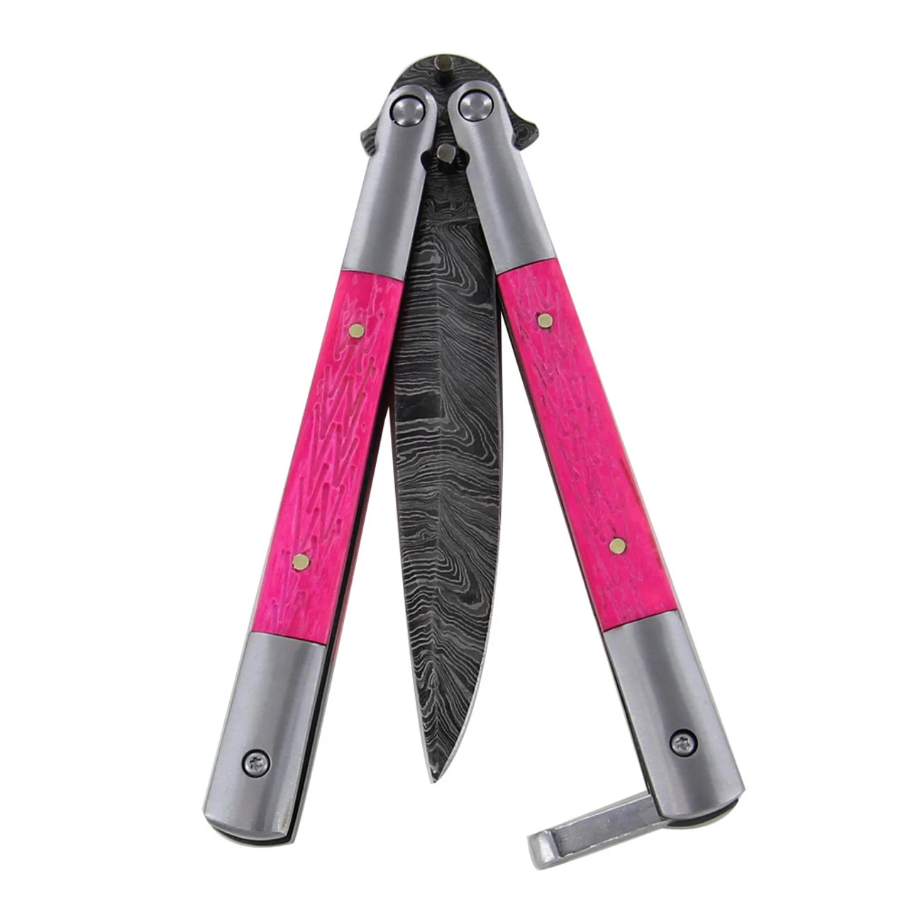 Balisong Pocket Damascus Cherry Blossom Butterfly Knife 2 Balisong Pocket Damascus Cherry Blossom Butterfly Knife - Image 2