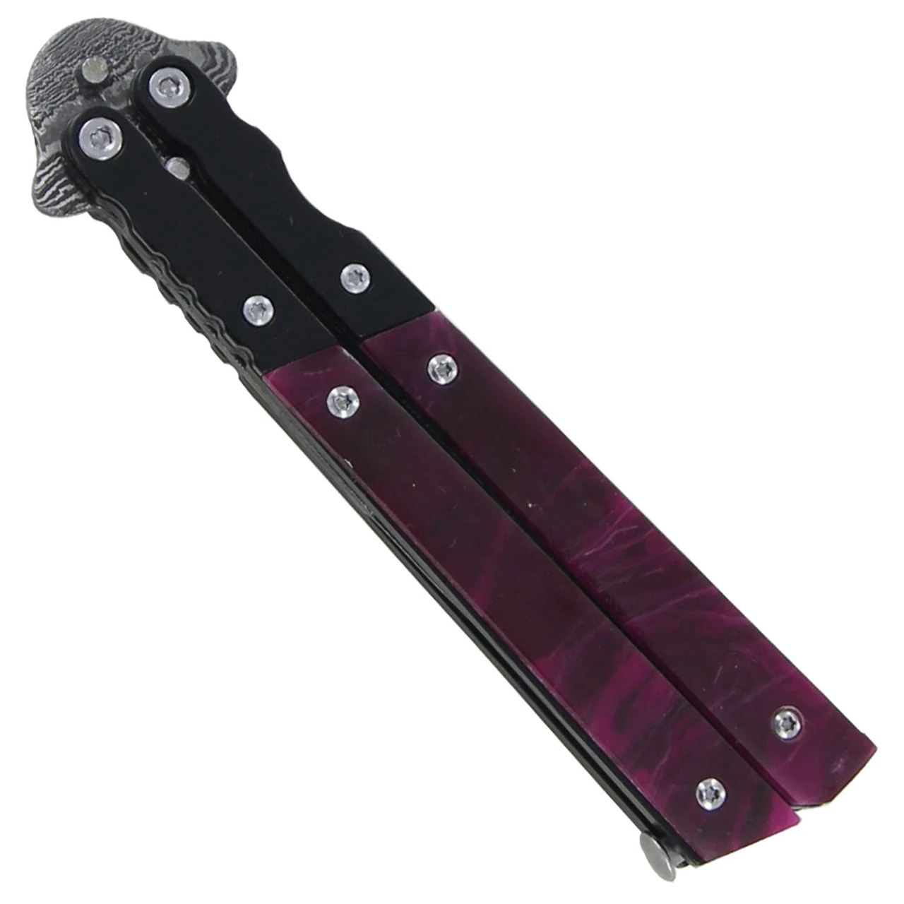 Heavy Duty Quiet Cabernet Damascus Butterfly Knife 2 Heavy Duty Quiet Cabernet Damascus Butterfly Knife - Image 2