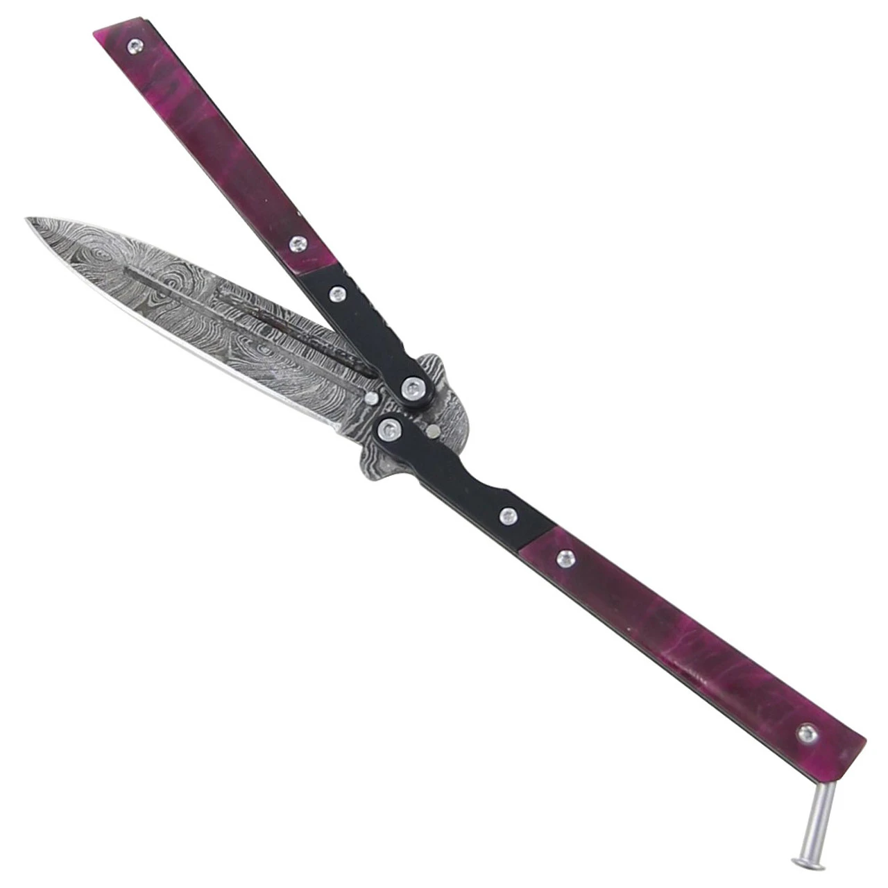 Heavy Duty Quiet Cabernet Damascus Butterfly Knife 1 Heavy Duty Quiet Cabernet Damascus Butterfly Knife