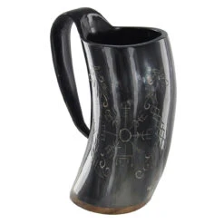 Norse Viking Icelandic Vegvisir Jormungandr Drinking Horn Mug