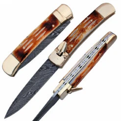 Lever Lock Damascus Deaths Door Pocket Knife 7 Lever Lock Damascus Deaths Door Pocket Knife -Daggers Store lv1br 68288.1564504536