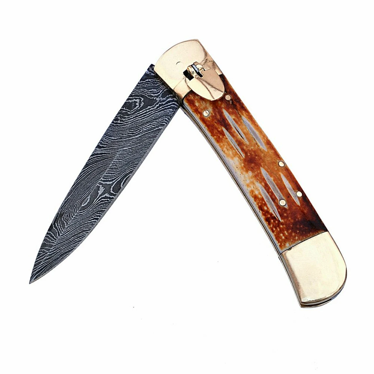 Lever Lock Damascus Deaths Door Pocket Knife 2 Lever Lock Damascus Deaths Door Pocket Knife - Image 2