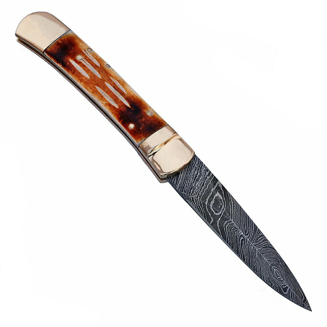 Lever Lock Damascus Deaths Door Pocket Knife 1 Lever Lock Damascus Deaths Door Pocket Knife