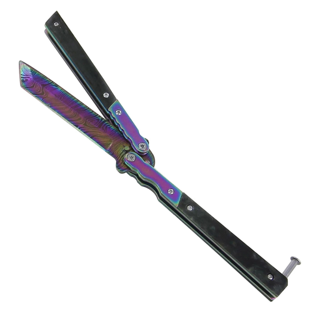 Eye Of The Tiger Rainbow Damascus Steel Butterfly Knife 1 Eye Of The Tiger Rainbow Damascus Steel Butterfly Knife