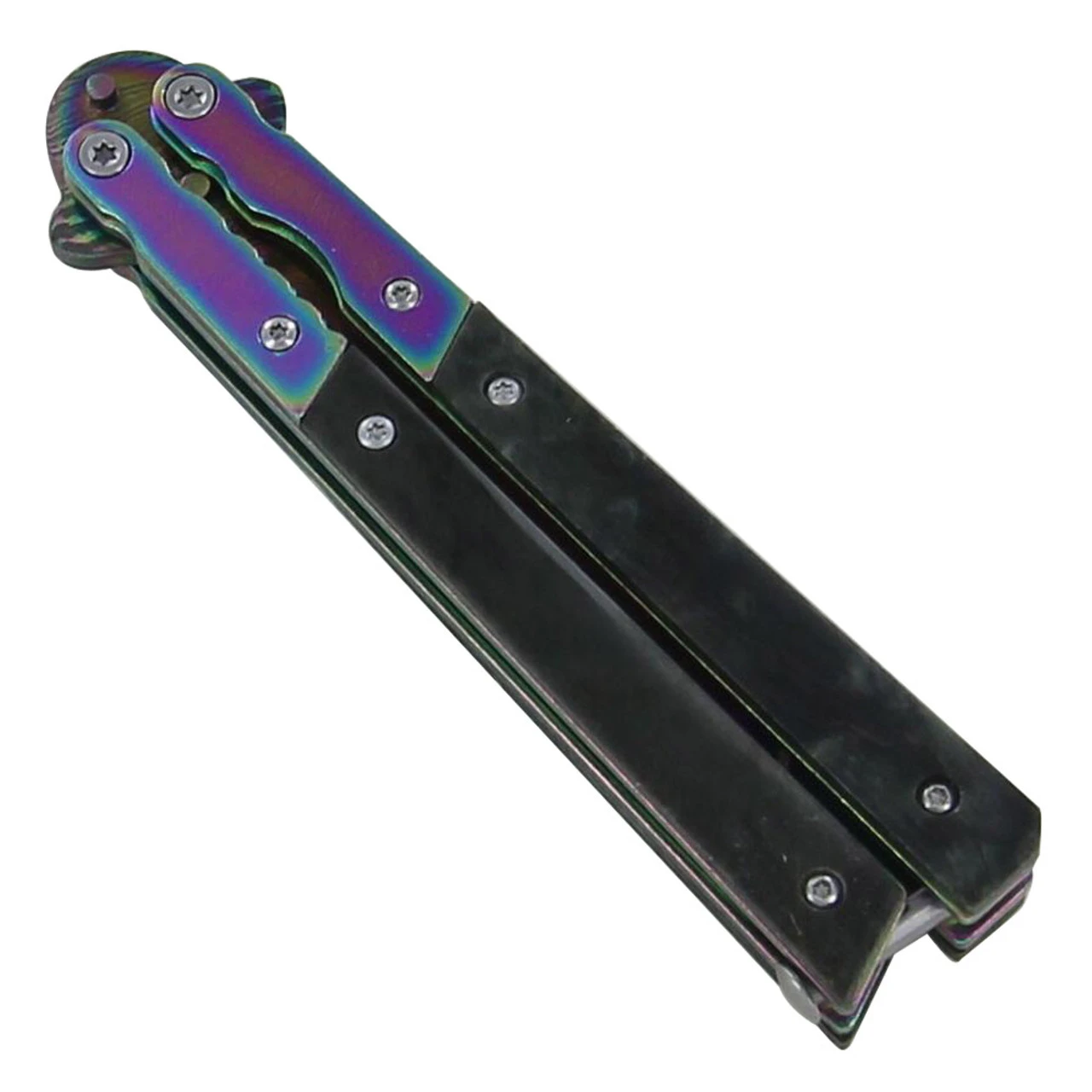 Eye Of The Tiger Rainbow Damascus Steel Butterfly Knife 2 Eye Of The Tiger Rainbow Damascus Steel Butterfly Knife - Image 2