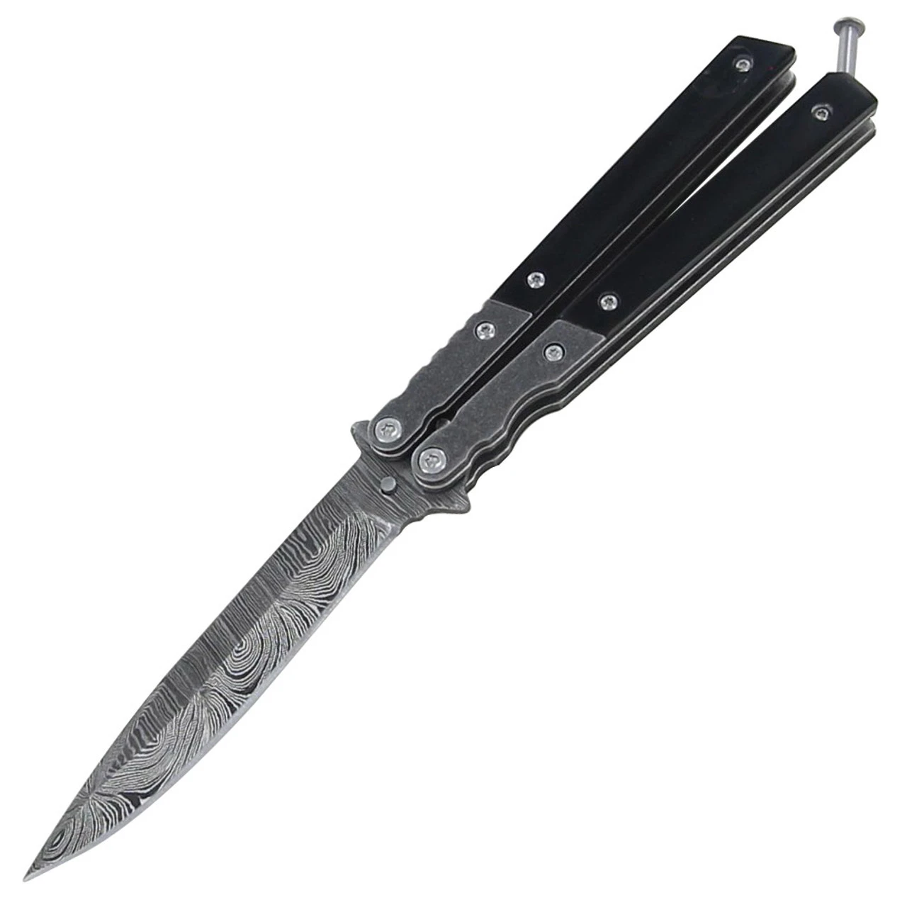 Damascus Steel Precision Cut Butterfly Knife 1 Damascus Steel Precision Cut Butterfly Knife