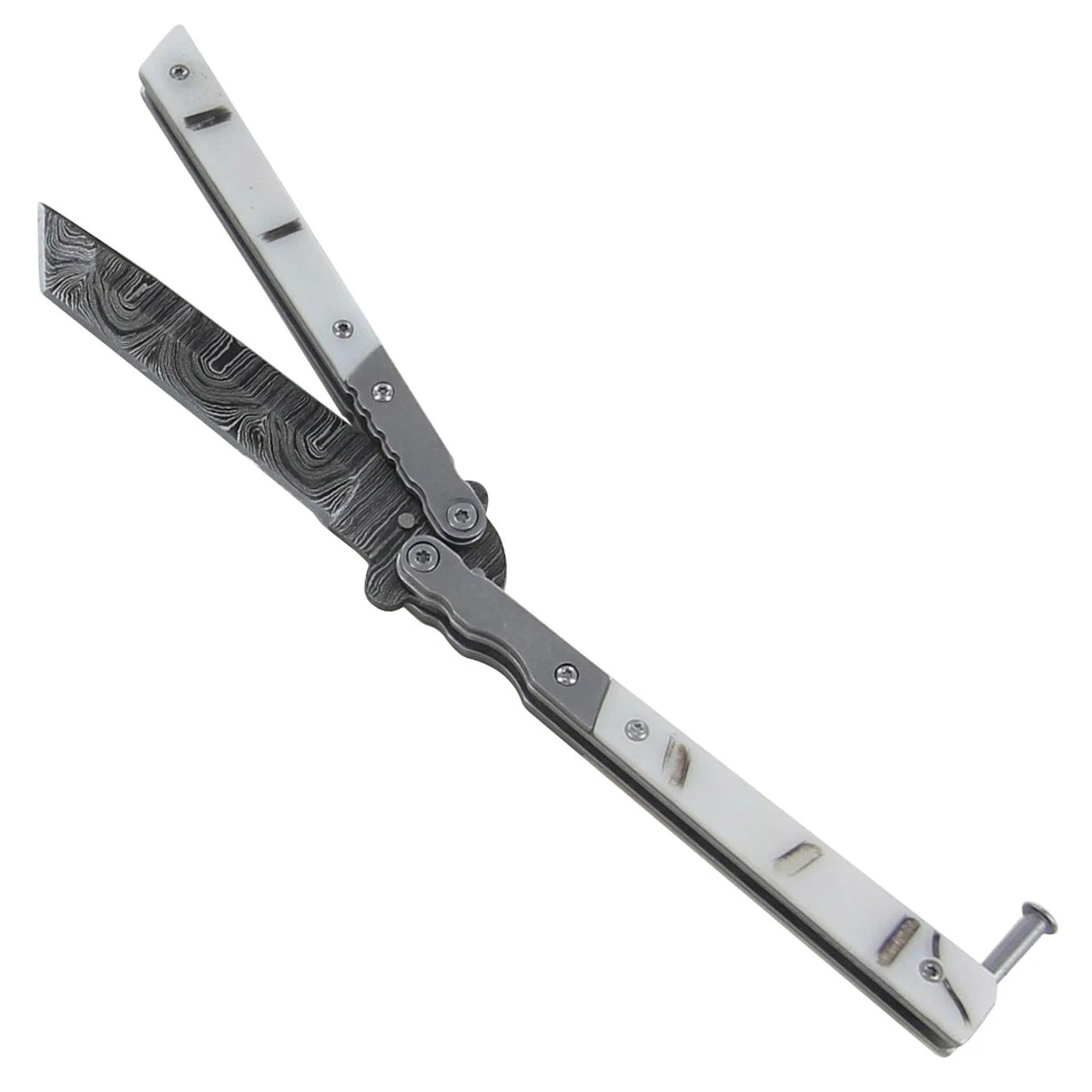 White Widow Maker Damascus Steel Butterfly Knife 3 White Widow Maker Damascus Steel Butterfly Knife - Image 3