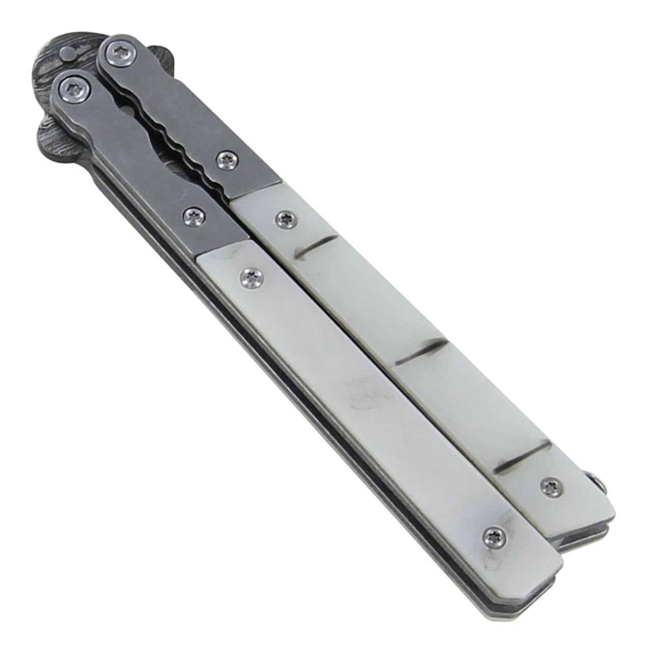 White Widow Maker Damascus Steel Butterfly Knife 2 White Widow Maker Damascus Steel Butterfly Knife - Image 2