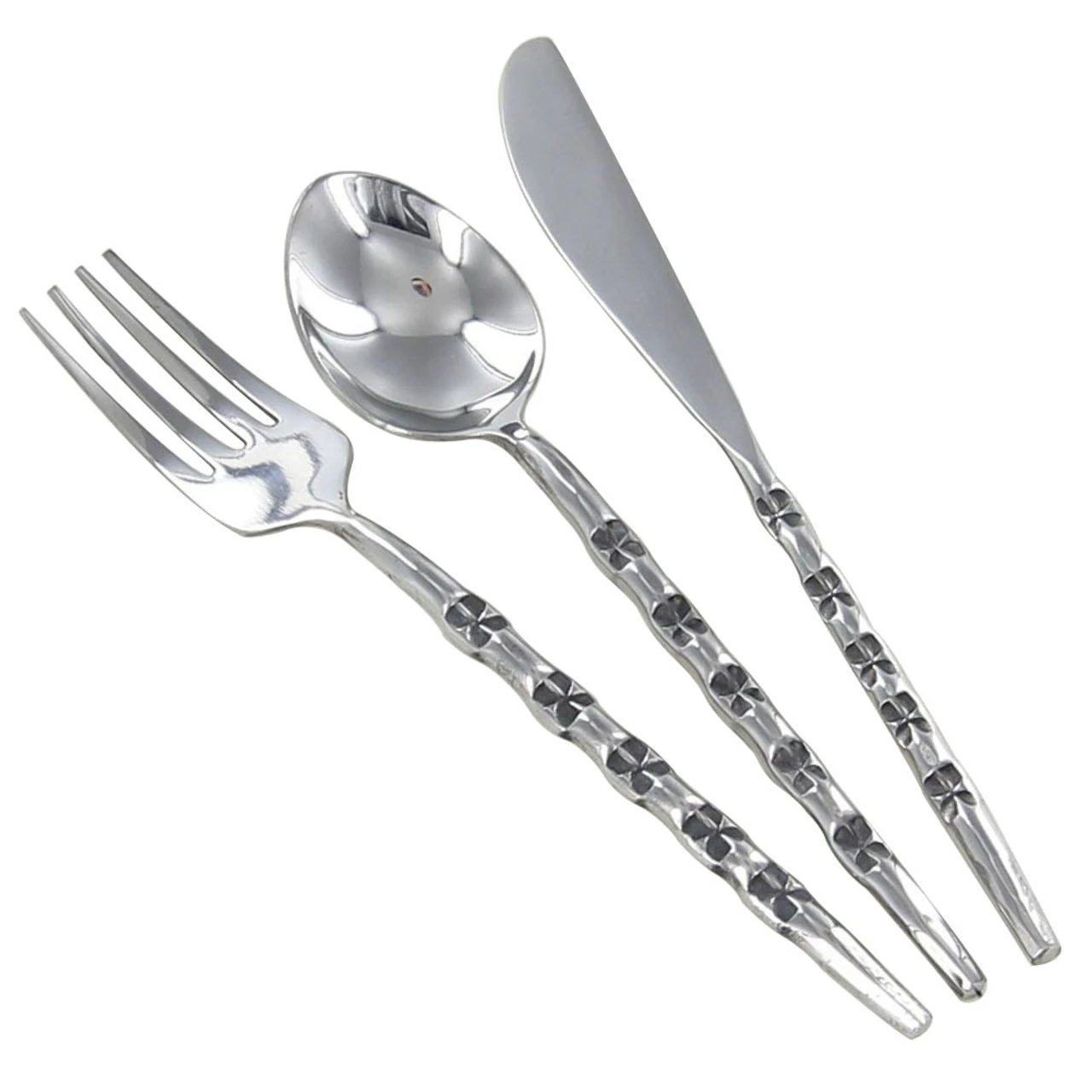 Medieval Stainless Steel Hand Forged Clover Design Cutlery Set 1 Medieval Stainless Steel Hand Forged Clover Design Cutlery Set